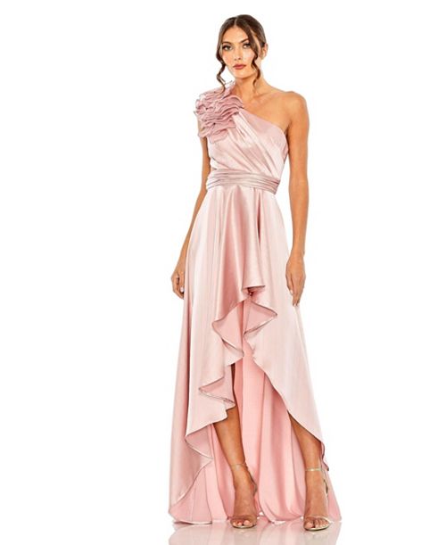 alfani Mac Duggal Women's Ruffled One Shoulder Cut Out Hi-Low Gown Women's Fashion Shoes & Accessories