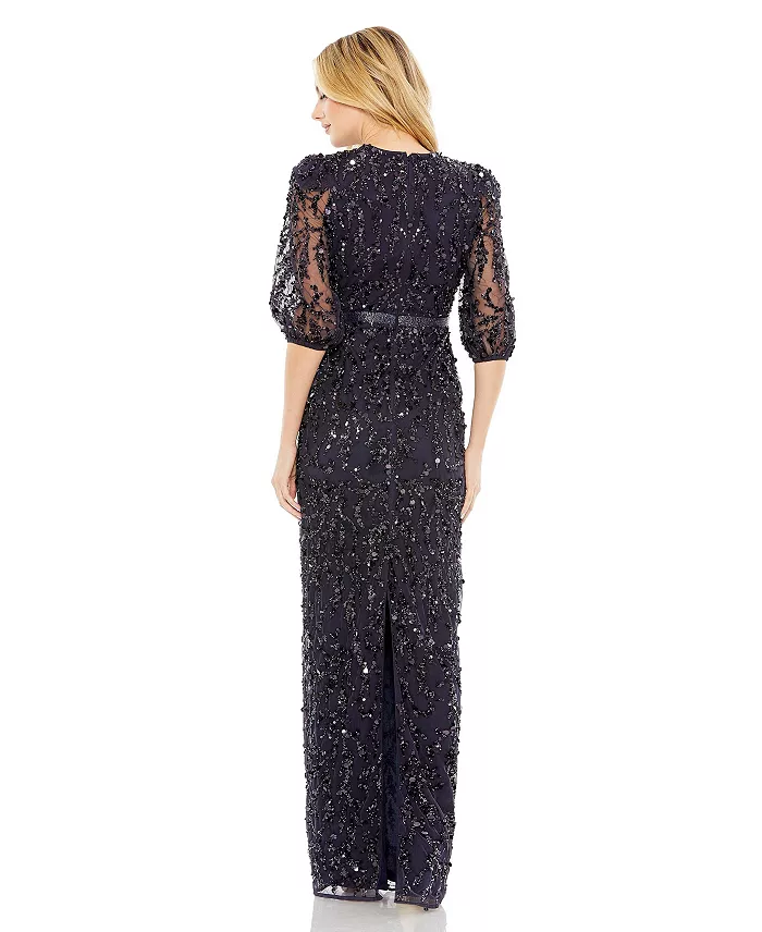 Alfani Mac Duggal Women's Sequined Elbow Sleeve Gown Women's Fashion Shoes & Accessories