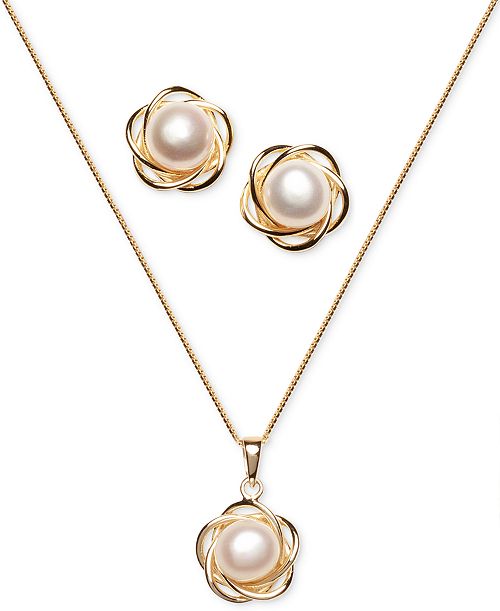 alfani Macy's 2-Pc. Set Cultured Freshwater Pearl (7mm) Flower Pendant Necklace & Matching Stud Earrings in 18k Gold-Plated Sterling Silver or Sterling Silver Jewelry & Watches