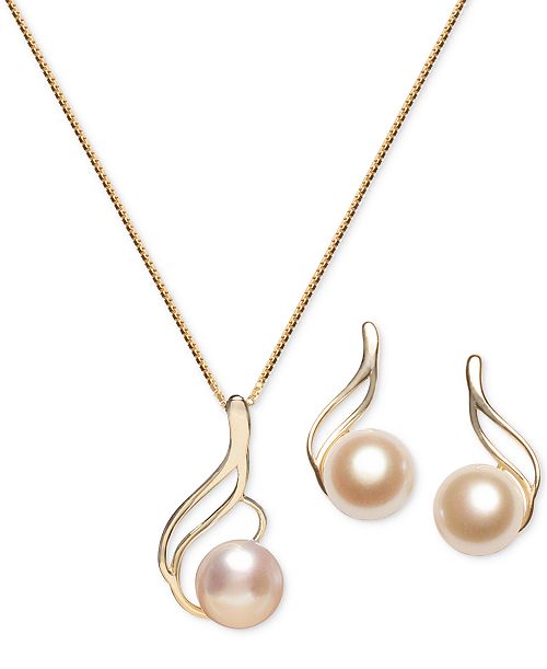 alfani Macy's 2-Pc. Set Cultured Freshwater Pearl 7mm) Swirl Pendant Necklace & Matching Stud Earrings Set in 18k Gold-Plated Sterling Silver Jewelry & Watches