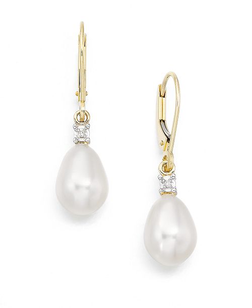 alfani Macy's Cultured Freshwater Pearl Earrings (8mm) in 10k Gold & White Gold Jewelry & Watches
