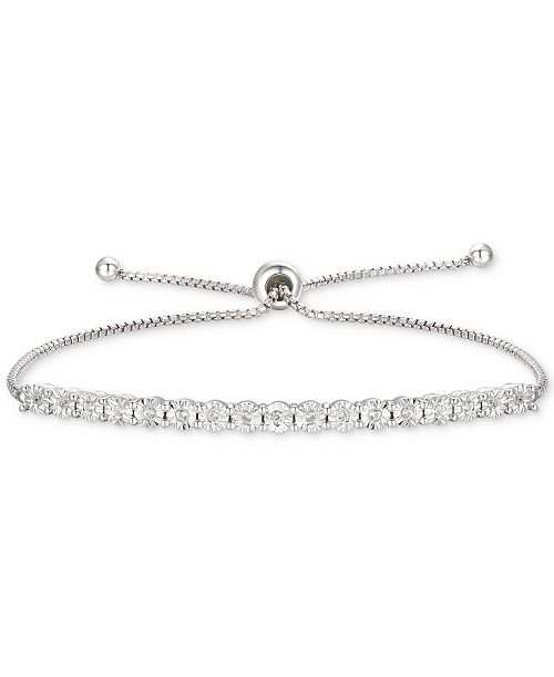 alfani Macy's Diamond Bolo Bracelet (1/10 ct. t.w.) in Sterling Silver 14k Gold-Plated Sterling Silver or 14k Rose Gold-Plated Sterling Silver Jewelry & Watches