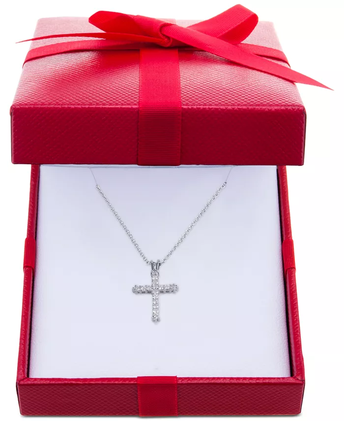 Alfani Macy's Diamond Cross Pendant Necklace (1/2 Ct. T.w.) In Sterling Silver Or 14k Gold-Plate Over Sterling Silver 16" + 2" Extender Jewelry & Watches