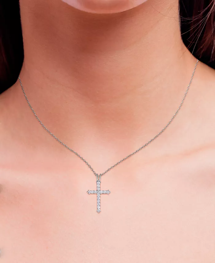 Alfani Macy's Diamond Cross Pendant Necklace (1/2 Ct. T.w.) In Sterling Silver Or 14k Gold-Plate Over Sterling Silver 16" + 2" Extender Jewelry & Watches