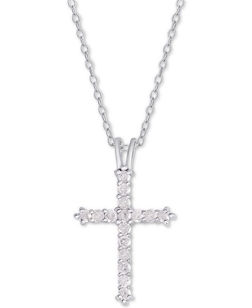 alfani Macy's Diamond Cross Pendant Necklace (1/2 ct. t.w.) in Sterling Silver or 14k Gold-Plate Over Sterling Silver 16" + 2" Extender Jewelry & Watches
