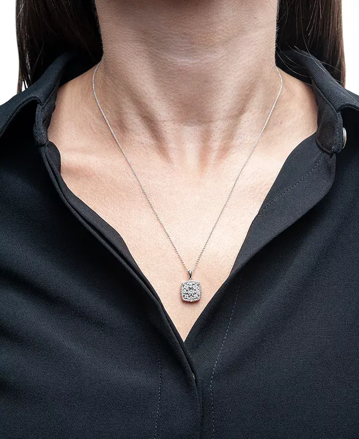 Alfani Macy's Diamond Cushion Cluster 18" Pendant Necklace (1/10 Ct. T.w.) In Sterling Silver Jewelry & Watches