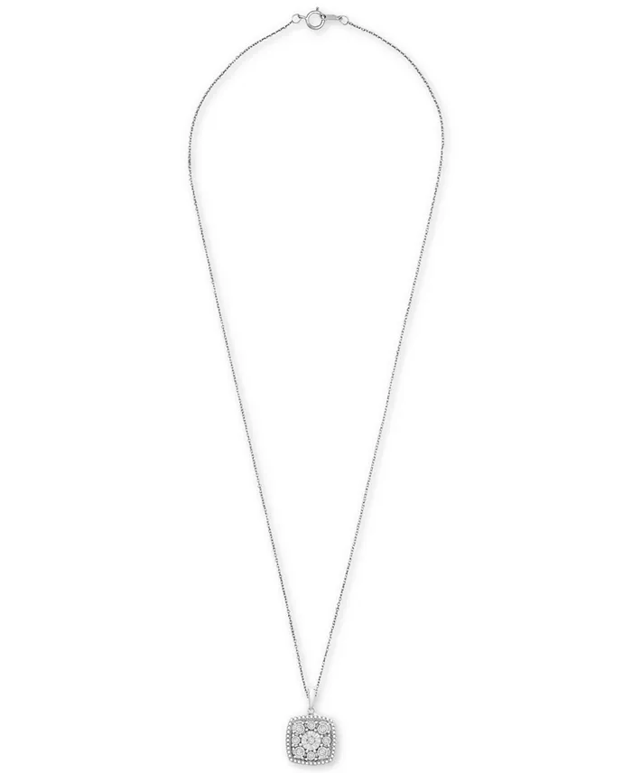 Alfani Macy's Diamond Cushion Cluster 18" Pendant Necklace (1/10 Ct. T.w.) In Sterling Silver Jewelry & Watches