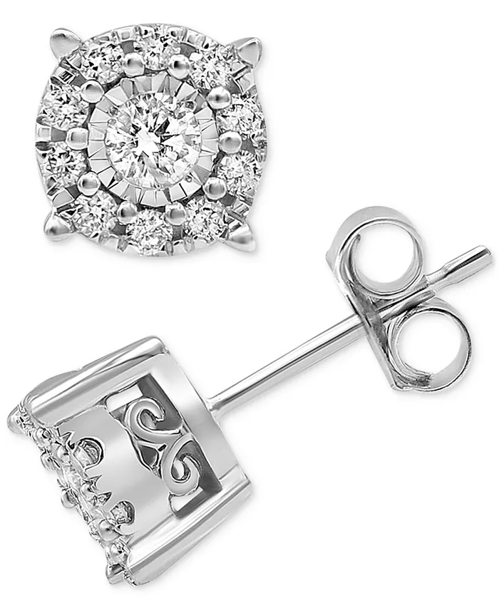 Alfani Macy's Diamond Stud Earrings (1/3 Ct. T.w.) In 14K White Yellow Or Rose Gold Jewelry & Watches