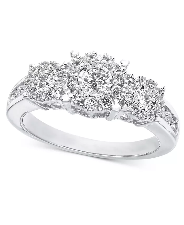 Alfani Macy's Diamond Three Stone Engagement Ring (3/4 Ct. T.w.) In 14k White Yellow Or Rose Gold Jewelry & Watches