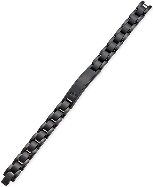 Macy's Men's Black Diamond Accent Link ID Bracelet in Black IP-Plated Stainless Steel Jewelry & Watches