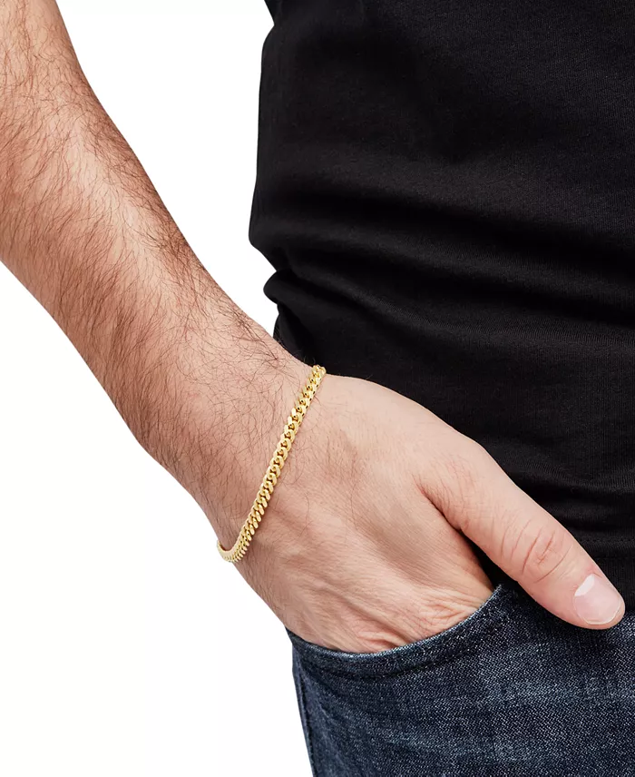 Macy's Men's Cuban Link Bracelet In 18k Gold-plated Sterling Silver & Sterling Silver Jewelry & Watches