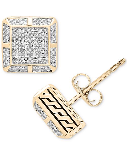 Macy's Men's Diamond Square Cluster Stud Earrings (1/3 ct. t.w.) in 14k Gold-Plated Sterling Silver Jewelry & Watches