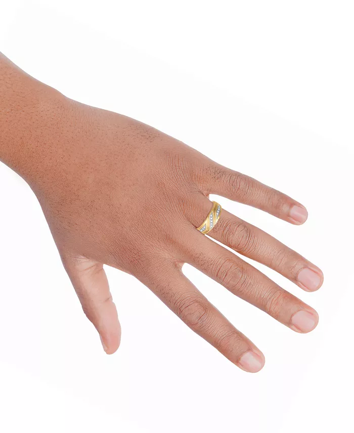 Macy's Men's Diamond Three Station Wedding Band (1/10 Ct. T.w.) In 14k Gold Jewelry & Watches
