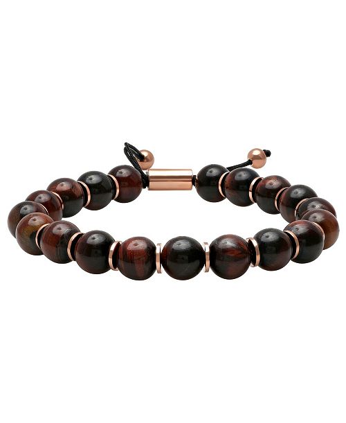 Macy's Men's Red Tiger's Eye Bead Bolo Bracelet Jewelry & Watches