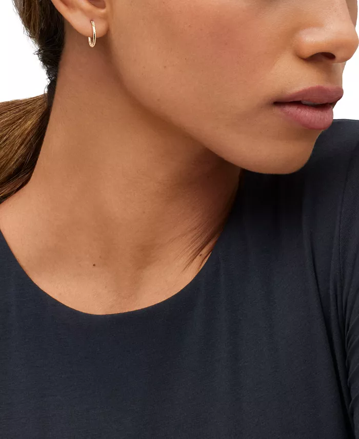 Alfani Macy's Polished Ribbed Textured Extra Small Hoop Earrings In 10k Gold 15mm Jewelry & Watches