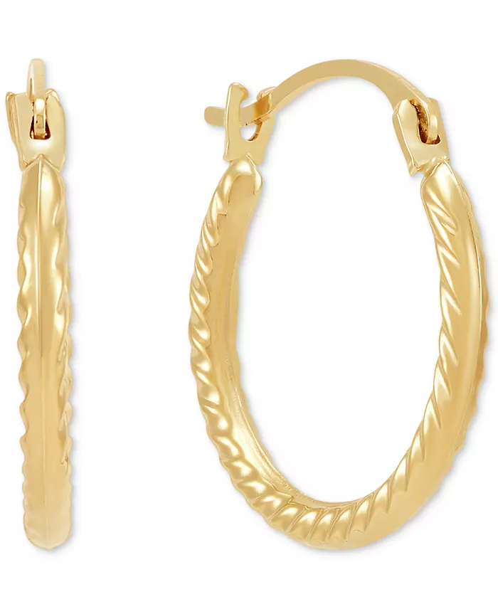 Alfani Macy's Polished Ribbed Textured Extra Small Hoop Earrings In 10k Gold 15mm Jewelry & Watches