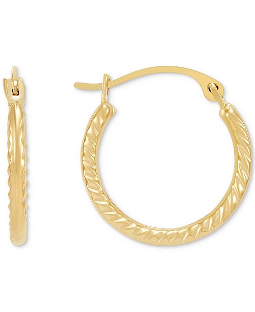alfani Macy's Polished Ribbed Textured Extra Small Hoop Earrings in 10k Gold 15mm Jewelry & Watches