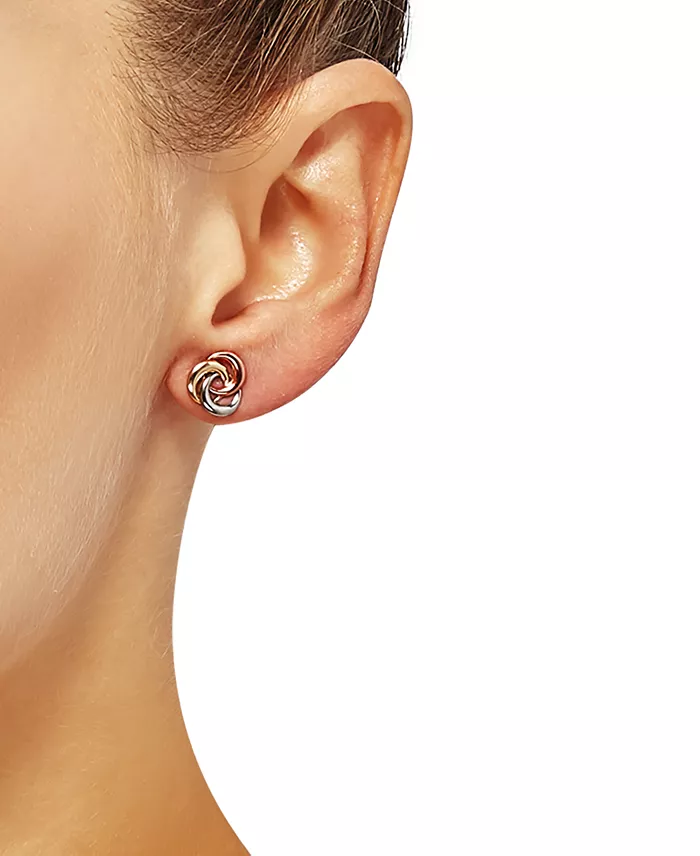 Alfani Macy's Tricolor Love Knot Stud Earrings In 10k Gold White Gold & Rose Gold Jewelry & Watches