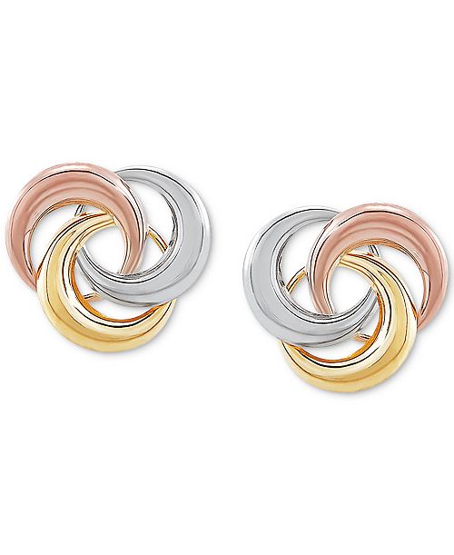 alfani Macy's Tricolor Love Knot Stud Earrings in 10k Gold White Gold & Rose Gold Jewelry & Watches