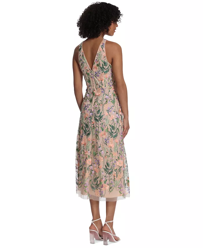 Alfani Maggy London Women's Embroidered Floral Midi Nylon Dress Women's Fashion Shoes & Accessories