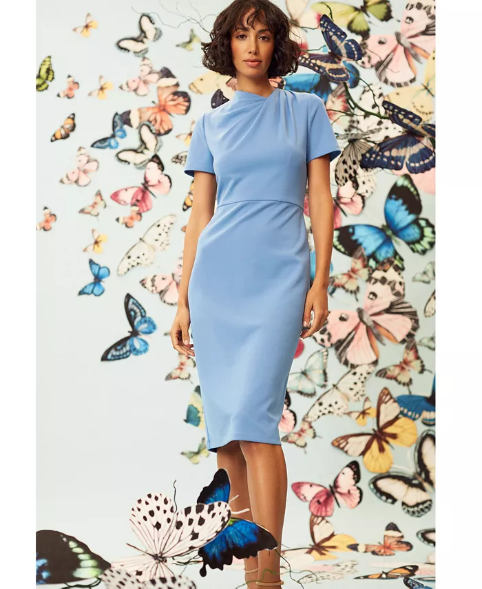 Alfani Maggy London Women's Shirred-Shoulder Sheath Dress Women's Fashion Shoes & Accessories