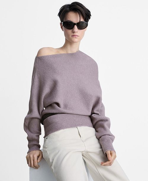 alfani MANGO Women's Asymmetrical Wool Blend Sweater Women's Fashion Shoes & Accessories
