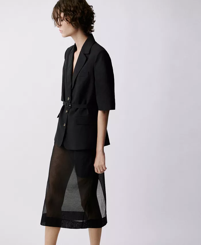 Alfani MANGO Women's Belted Linen-Blend Suit Jacket Women's Fashion Shoes & Accessories