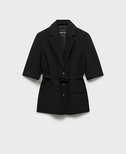 alfani MANGO Women's Belted Linen-Blend Suit Jacket Women's Fashion Shoes & Accessories