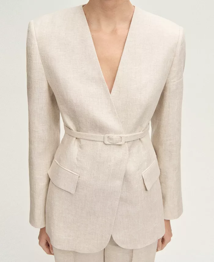 Alfani MANGO Women's Belted Linen Suit Jacket Women's Fashion Shoes & Accessories