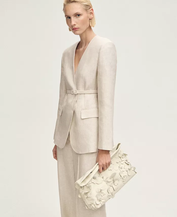 Alfani MANGO Women's Belted Linen Suit Jacket Women's Fashion Shoes & Accessories
