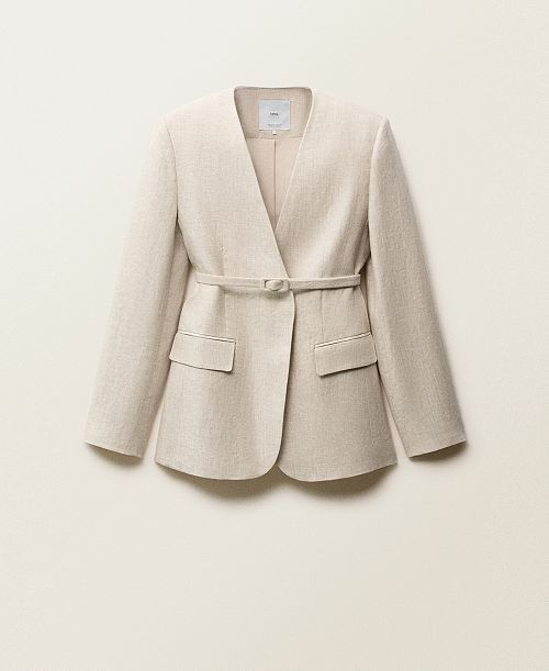 alfani MANGO Women's Belted Linen Suit Jacket Women's Fashion Shoes & Accessories