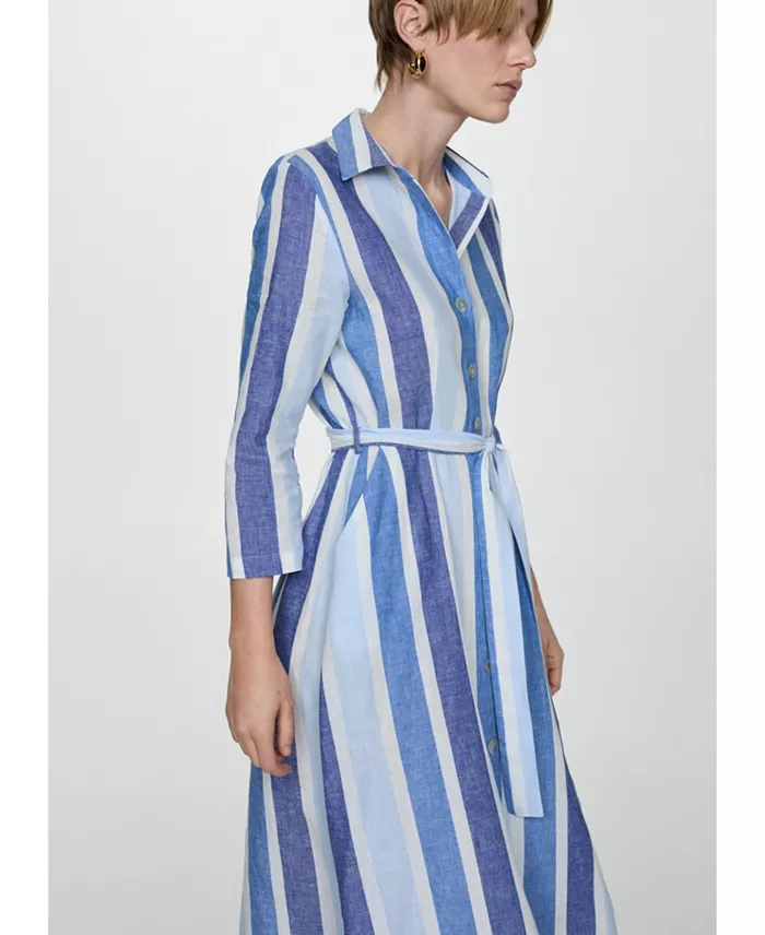 Alfani MANGO Women's Belted Striped Shirt Dress Women's Fashion Shoes & Accessories