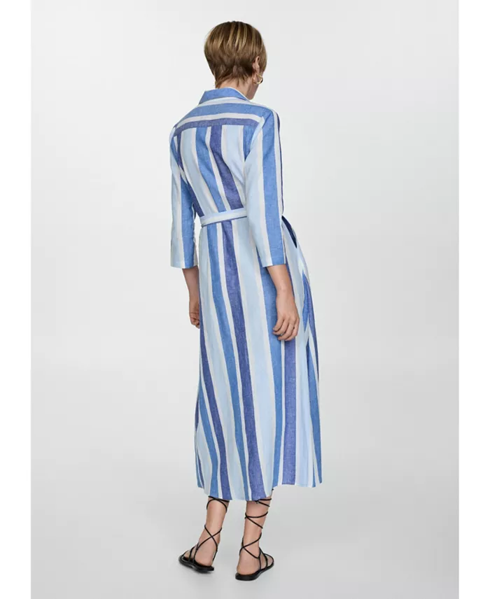 Alfani MANGO Women's Belted Striped Shirt Dress Women's Fashion Shoes & Accessories