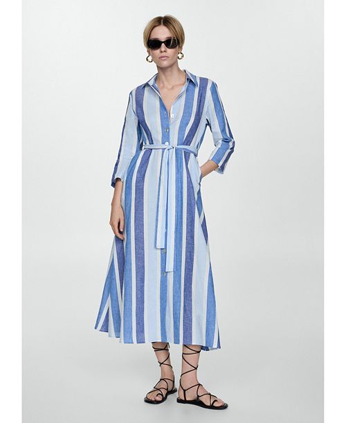 alfani MANGO Women's Belted Striped Shirt Dress Women's Fashion Shoes & Accessories
