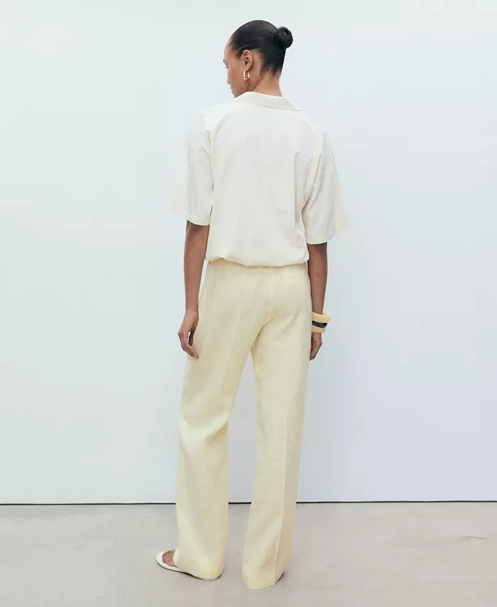 Alfani MANGO Women's Bow Straight-Fit Linen Pants Women's Fashion Shoes & Accessories