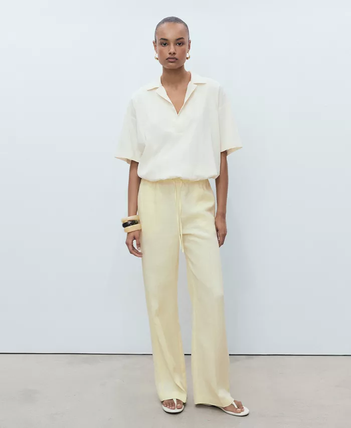 Alfani MANGO Women's Bow Straight-Fit Linen Pants Women's Fashion Shoes & Accessories