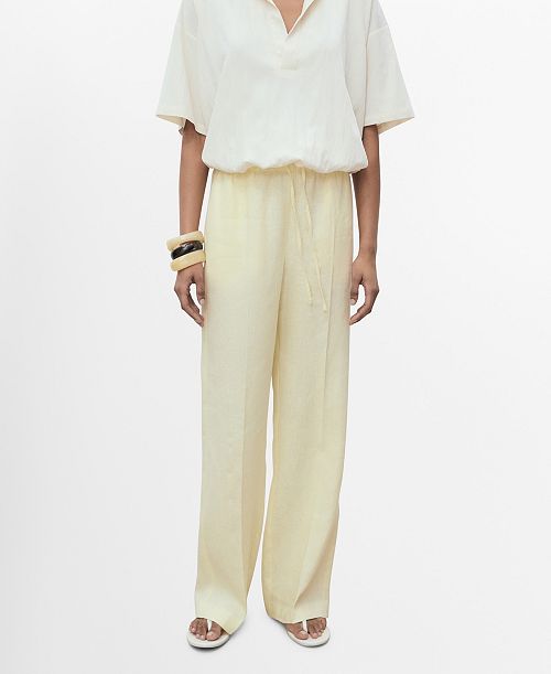 alfani MANGO Women's Bow Straight-Fit Linen Pants Women's Fashion Shoes & Accessories