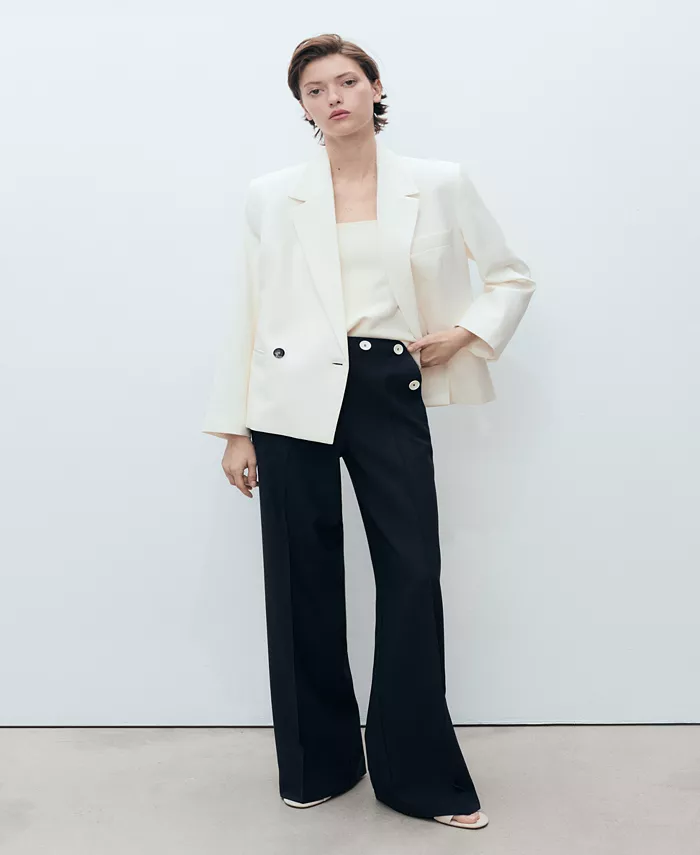 Alfani MANGO Women's Contrasting Button Detail Straight Pants Women's Fashion Shoes & Accessories