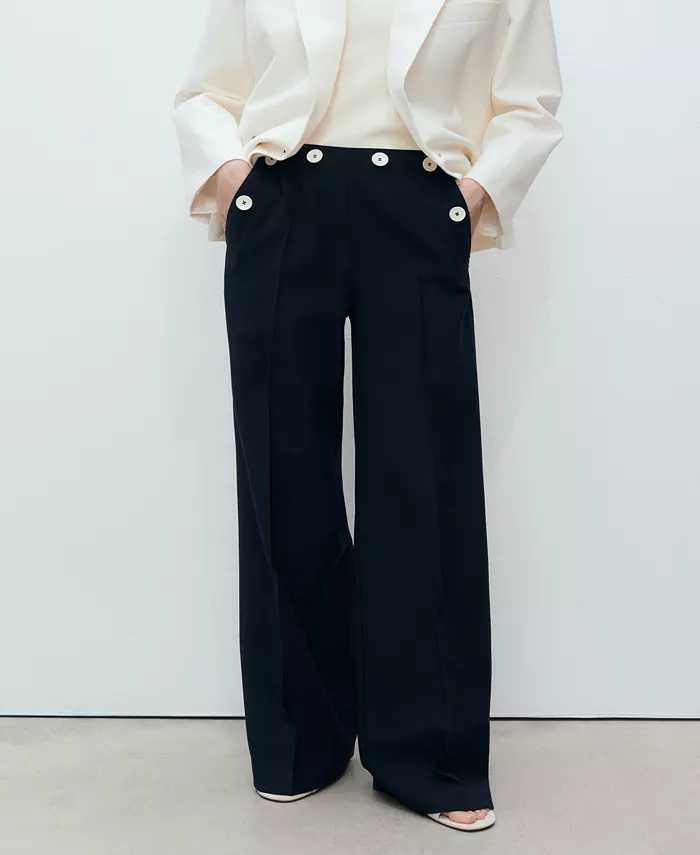 Alfani MANGO Women's Contrasting Button Detail Straight Pants Women's Fashion Shoes & Accessories