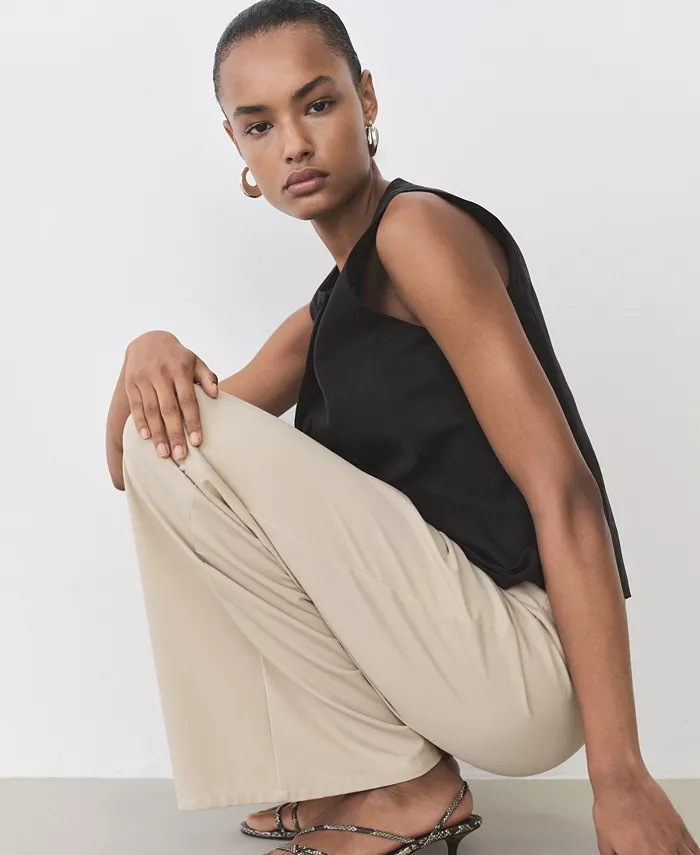 Alfani MANGO Women's Elastic Waist Wide Leg Trousers Women's Fashion Shoes & Accessories