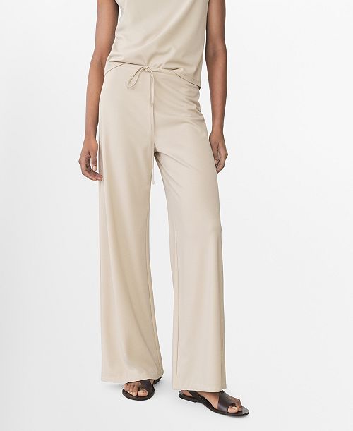 alfani MANGO Women's Elastic Waist Wide Leg Trousers Women's Fashion Shoes & Accessories