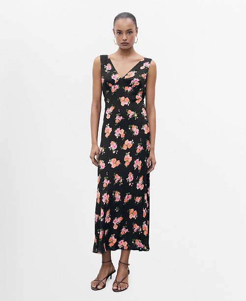 alfani MANGO Women's Floral Midi Dress Women's Fashion Shoes & Accessories