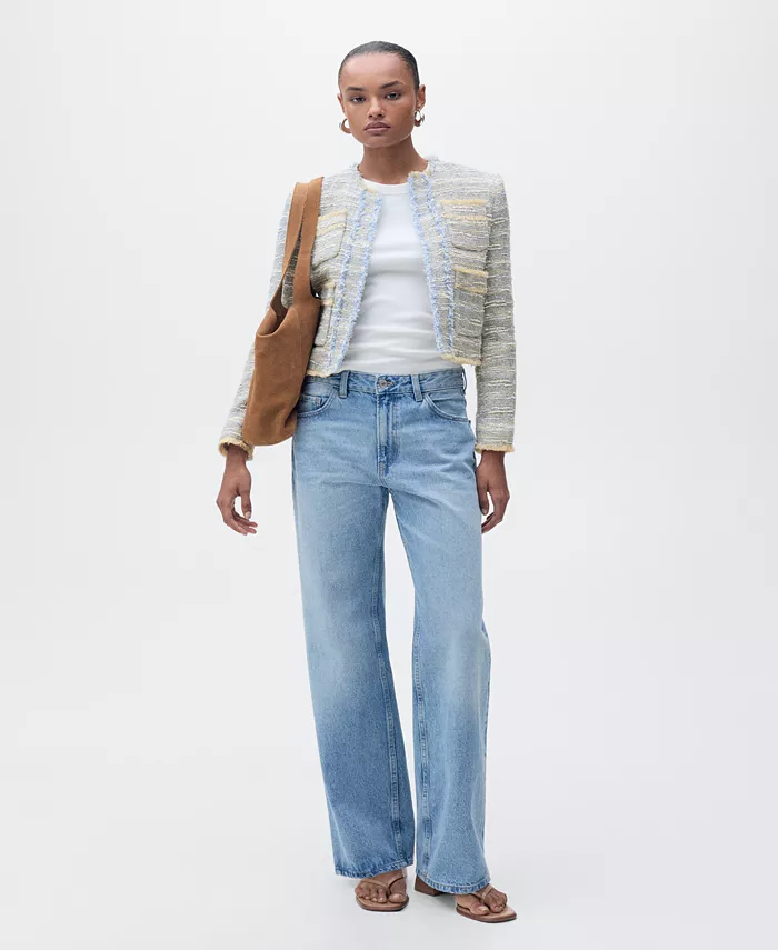 Alfani MANGO Women's Frayed Ends Tweed Jacket Women's Fashion Shoes & Accessories