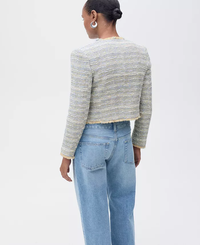 Alfani MANGO Women's Frayed Ends Tweed Jacket Women's Fashion Shoes & Accessories