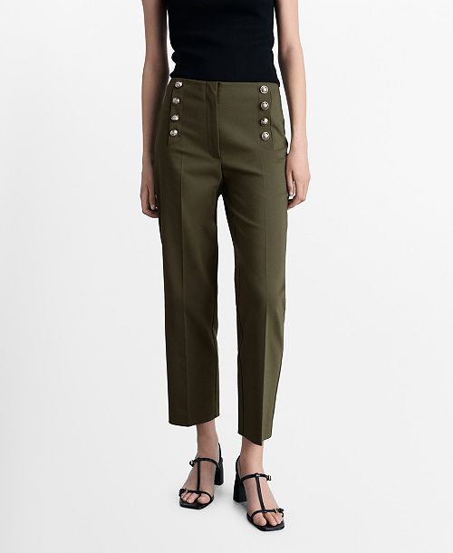 alfani MANGO Women's Jewel Buttoned Straight Pants Women's Fashion Shoes & Accessories
