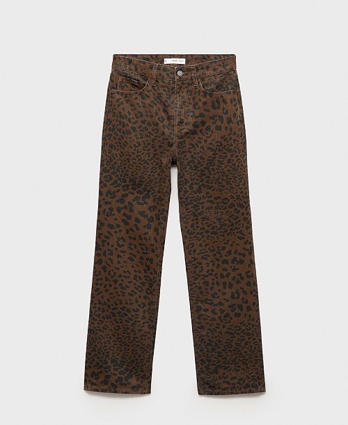 alfani MANGO Women's Leopard-Print Straight Jeans Women's Fashion Shoes & Accessories
