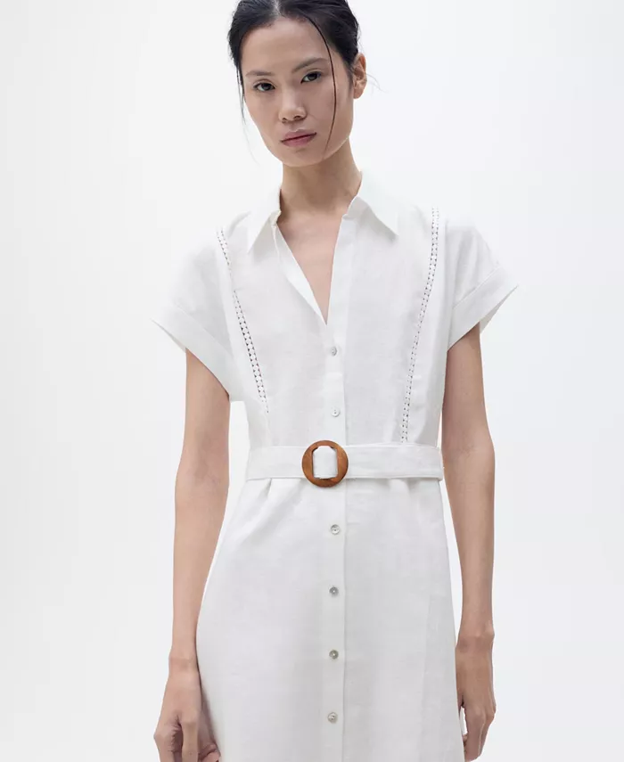 Alfani MANGO Women's Linen Shirt Dress Women's Fashion Shoes & Accessories