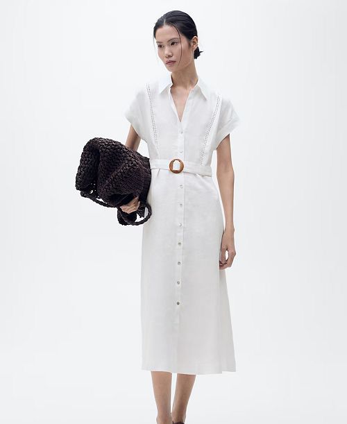 alfani MANGO Women's Linen Shirt Dress Women's Fashion Shoes & Accessories