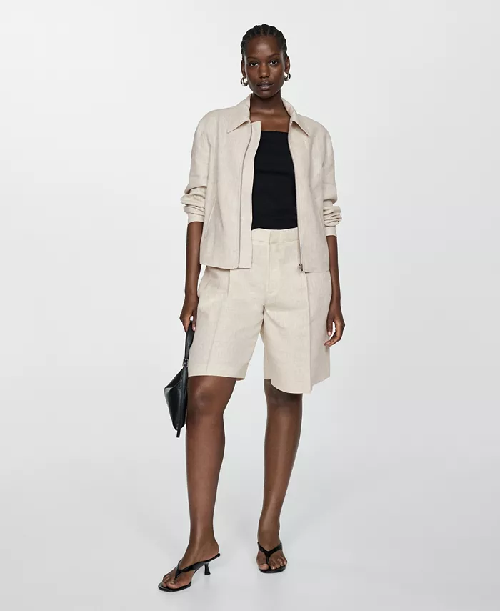 Alfani MANGO Women's Linen Zip Jacket Women's Fashion Shoes & Accessories