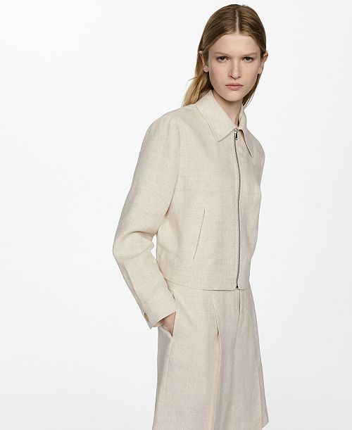 alfani MANGO Women's Linen Zip Jacket Women's Fashion Shoes & Accessories